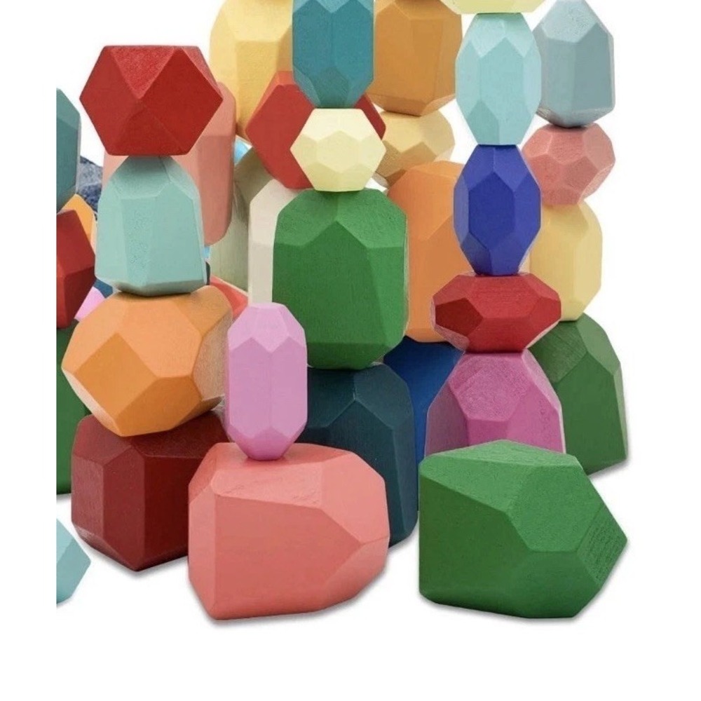 Montessori 40 PC Wooden Sorting Stacking Rocks Stones Educational Building Block